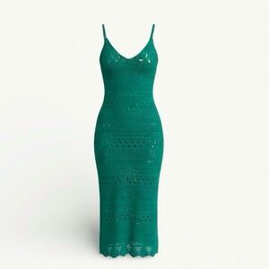 Freshman 1996 Teal Green Crochet Midi/Maxi Dress XS Lined Boho Festival